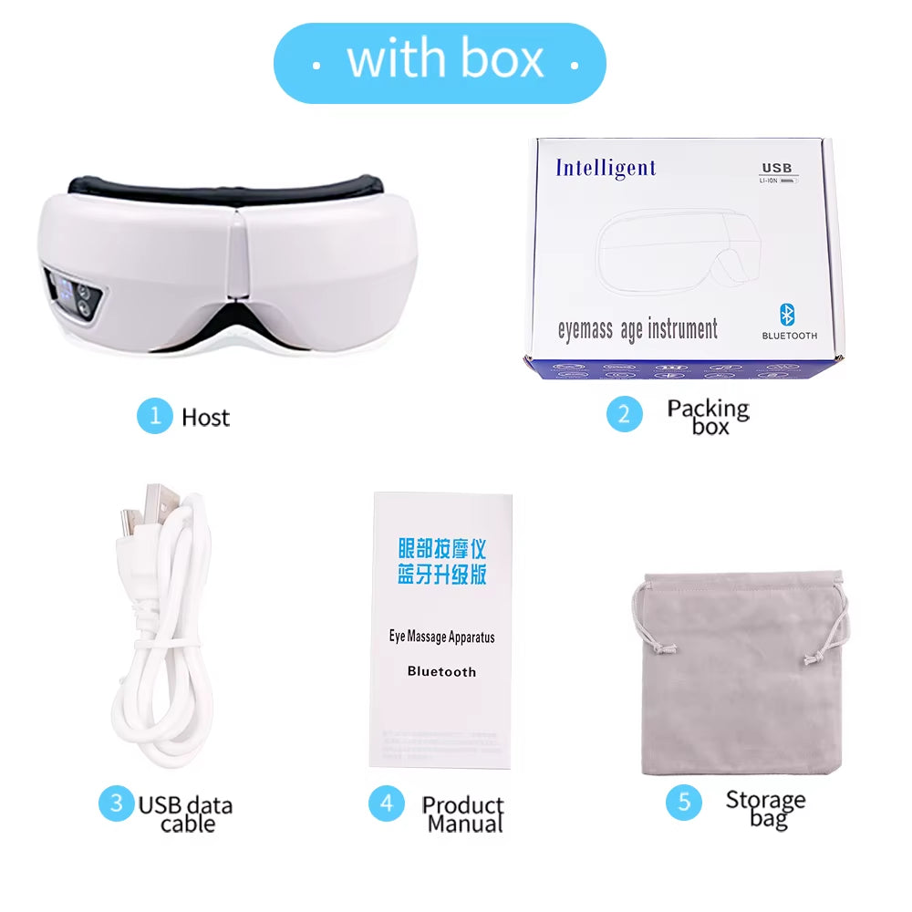 Masajeador de ojos inteligente 6D con vibración: instrumento de cuidado ocular con compresión de bolsa de aire, música por Bluetooth, máscara de masaje ocular para dormir, relajación de los ojos y alivio de la fatiga.
