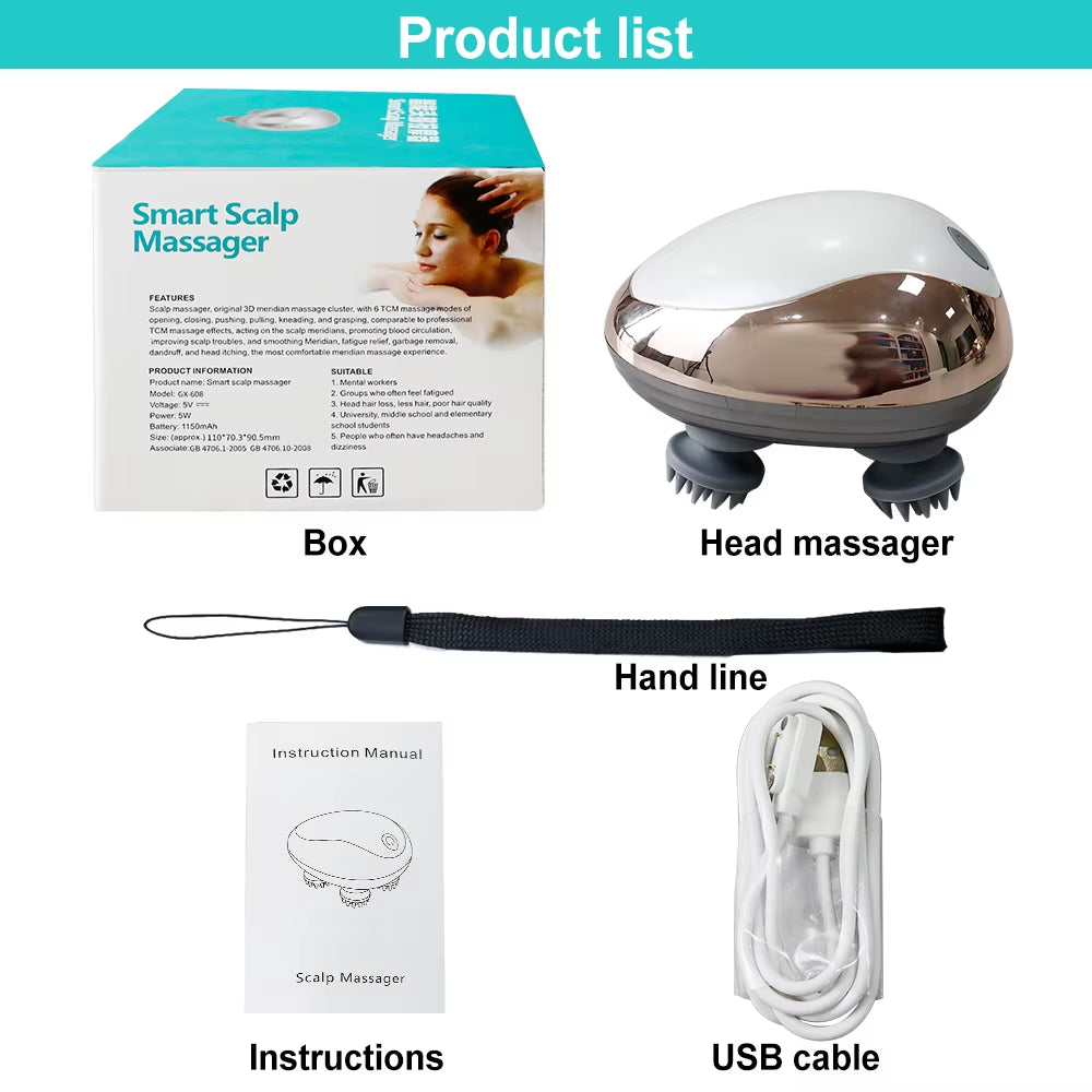 Electric Scalp Vibration Kneading Head Massager Device Muscles Massage Stimulate Blood Circulation and Banish Weariness Relax