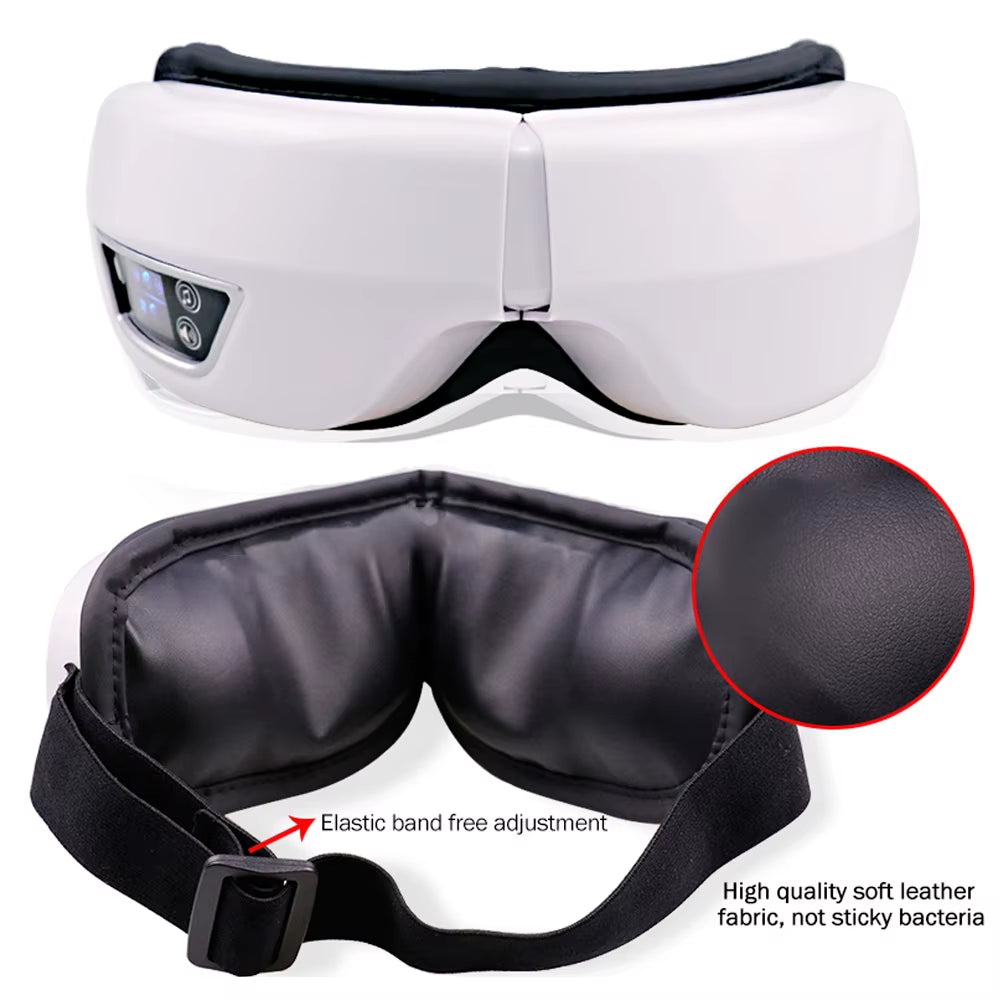 Masajeador de ojos inteligente 6D con vibración: instrumento de cuidado ocular con compresión de bolsa de aire, música por Bluetooth, máscara de masaje ocular para dormir, relajación de los ojos y alivio de la fatiga.