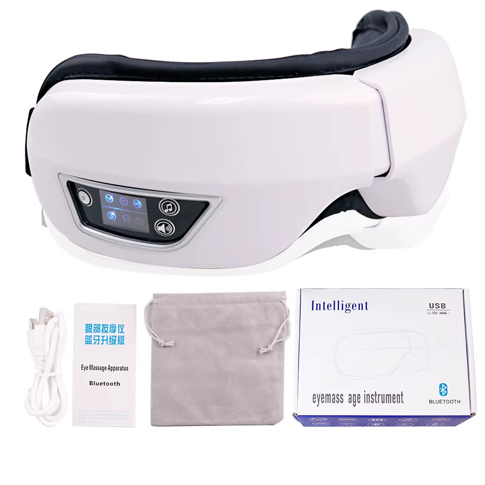 Masajeador de ojos inteligente 6D con vibración: instrumento de cuidado ocular con compresión de bolsa de aire, música por Bluetooth, máscara de masaje ocular para dormir, relajación de los ojos y alivio de la fatiga.
